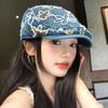 Ethnic Style Embroidery Flower Forward Hat Y2k Glitter Beret Casual Cadet Cap  Outdoor