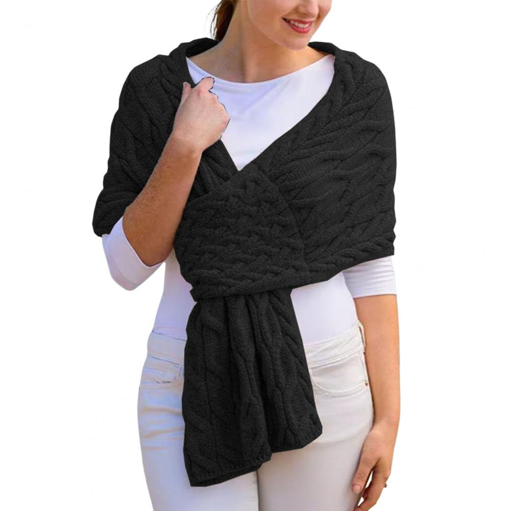 

Уютный вязаный шарф, зимний теплый женский шарф, шаль, коллекция, однотонный утолщенный вязаный шарф, длинные большие шарфы для офиса XXS чёрный