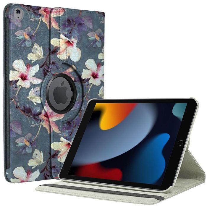 Coque de Protection - E.F.Connection - iPad 10,2" - Antichoc - Rotatif - Motif Fleur
