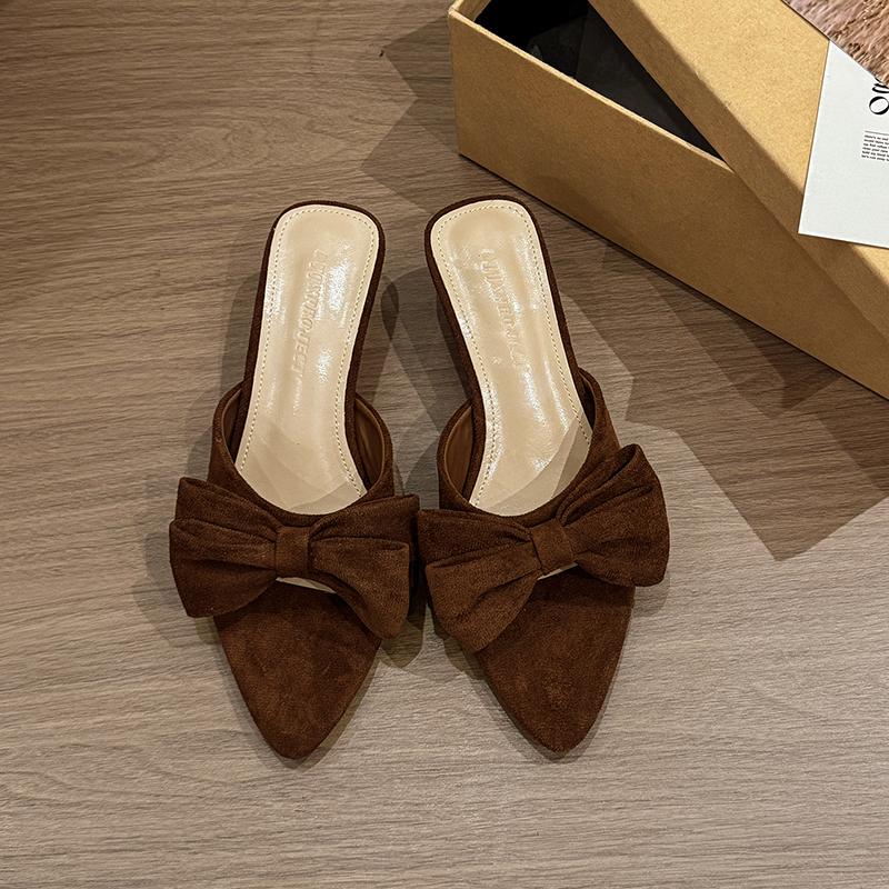 Women's Summer Butterfly-knot Low Heel Slippers Elegant Open Toe Party Dress Shoes Fashion Outdoor Ladies Slides