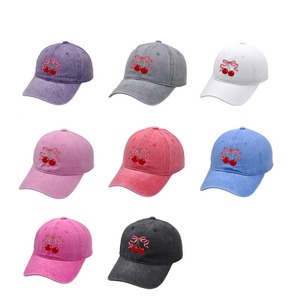 Cotton Baseball Caps with Cherry Bowknot Print Adjustable Size Truckers Hat For Sun Protections Women Teens Daily Wear