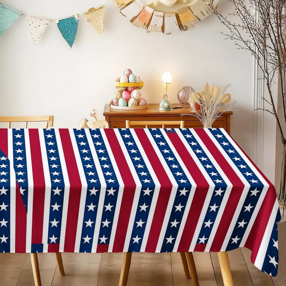 American Flag Pattern Rectangle Tablecloth for Table Decor Holiday Waterproof Reusable Table Cloth for Table Weddings Party