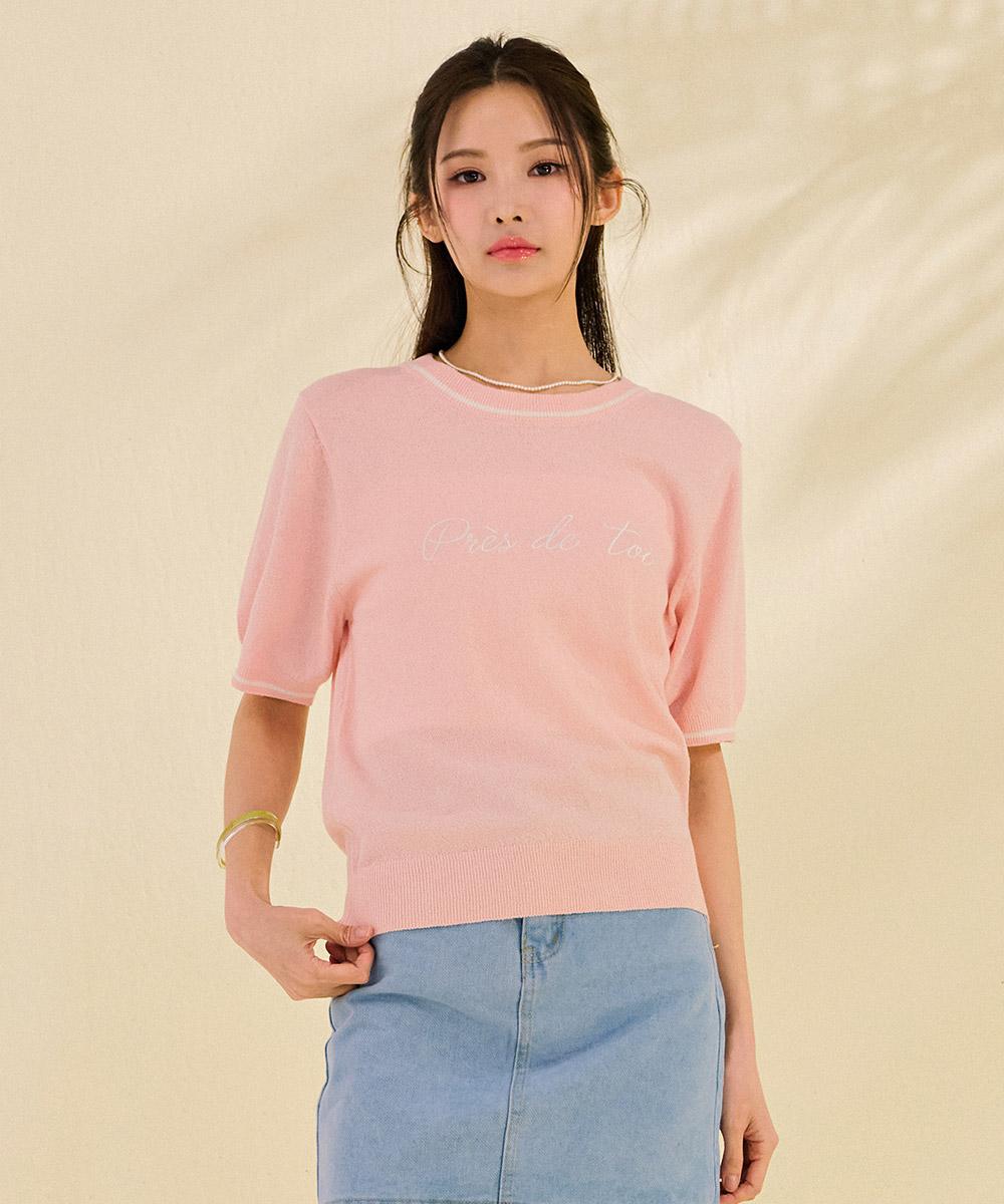 Chase Cult Women S Embroidered Point Short Sleeve Sweater-Dbrg5674D0P Pink/85
