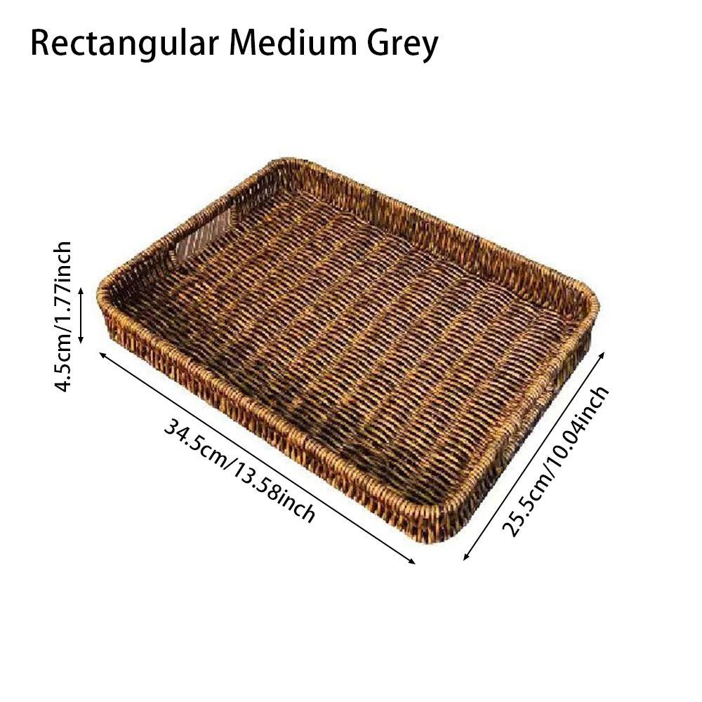 1Pcs Round Rectangular Shape Storage Tray Breakfast Bread Food Plastic Rattan Threads Basket