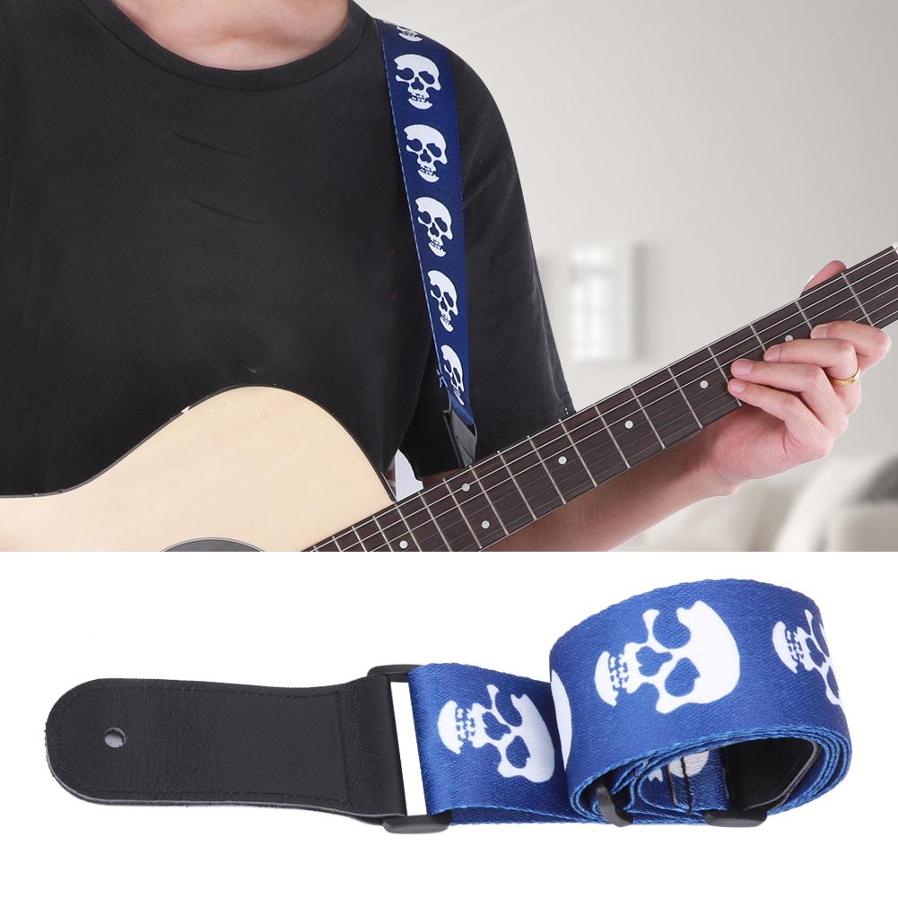 Guitar Strap Acoustic Electric Bass Ukulele Belt Adjustable Skull Pattern Leather HeadBlue