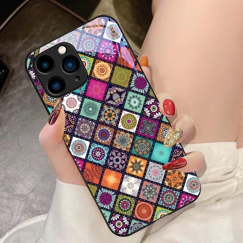 Vintage Totem Color Purple For IPhone 16 Pro Max 15 Pro 14 13 12 Mini 11 XS Max XR 7 8 Plu SE 2022 Tempered Glass Phone Case