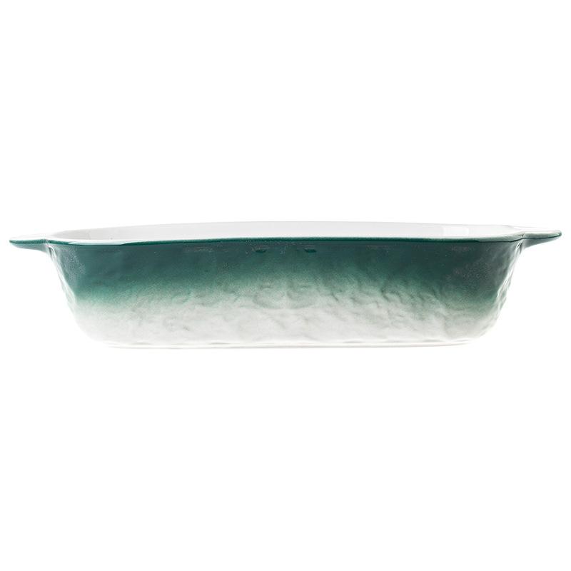 Gradual Change Stone Pattern Ceramic Binaural Cheese Baked Rice Plate Rectangular Baking Plate Restaurant Home Oven Dish Plate Baking Plate