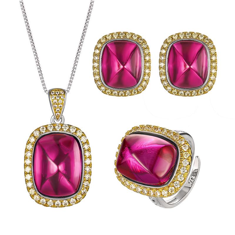 Autumn And Winter Jewelry Simulation Red Corundum Sugar Tower Retro Pendant Set 12 * 16-10 * 12