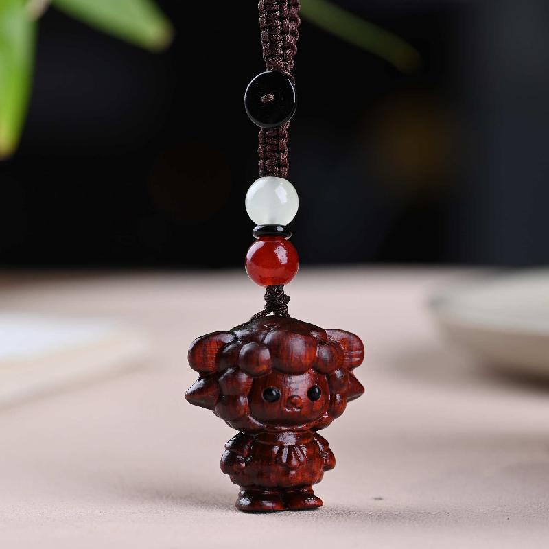 Cute Sheep Goat Shape Charm Diy Making Accessories Jewelry Findings Keychain Components Wood Car Keyring Sandalwood Keychains