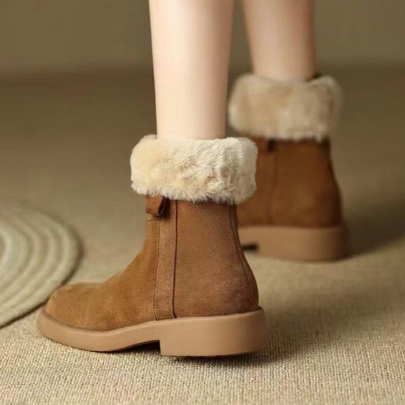 Damskie Zamszowe Botki Śniegowce Przytulne Pluszowe Ciepłe Bawełniane Buty na Średnim Obcasie Markowe Zimowa Moda 2025 Trend Do Chodzenia Antypoślizgowe Botas Mujer