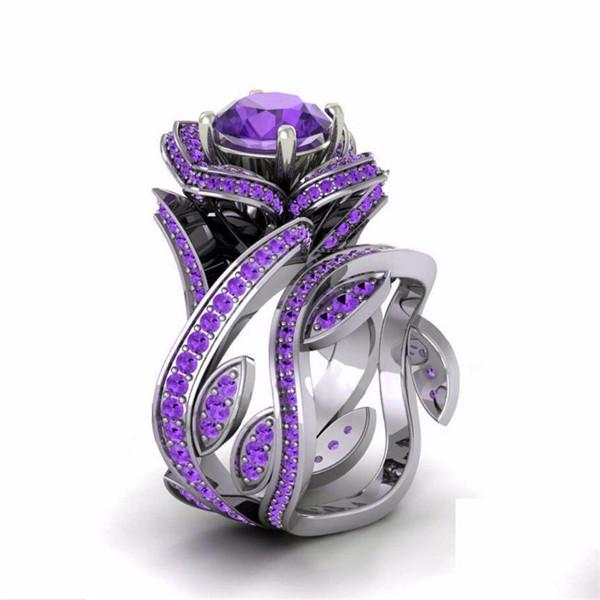 High Quality Women'S Rose Zircon Ring Copper Silver Plated Creative Flower Ring