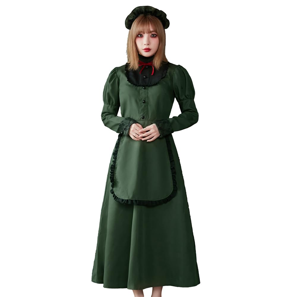 

Brightlara Косплей горничной на Хэллоуин для взрослых, наряд в западном стиле, длинный, костюм, cos013-L зелёный