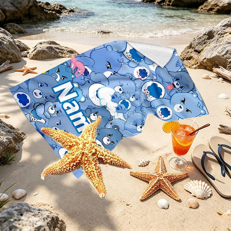 Custom Name Personalized Care Bears Print Beach Towel, for Trip Camping Beach Party Home Decor, Birthday Gift for Family & Friends