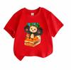 Barn Pojkar Flickor 100% Bomull Rundhalsad Kortärmad T-shirt, Söt Cheburashka Karaktärstryckt Tee med Orange Lådmönster, Casual Andningsbar Sommar T