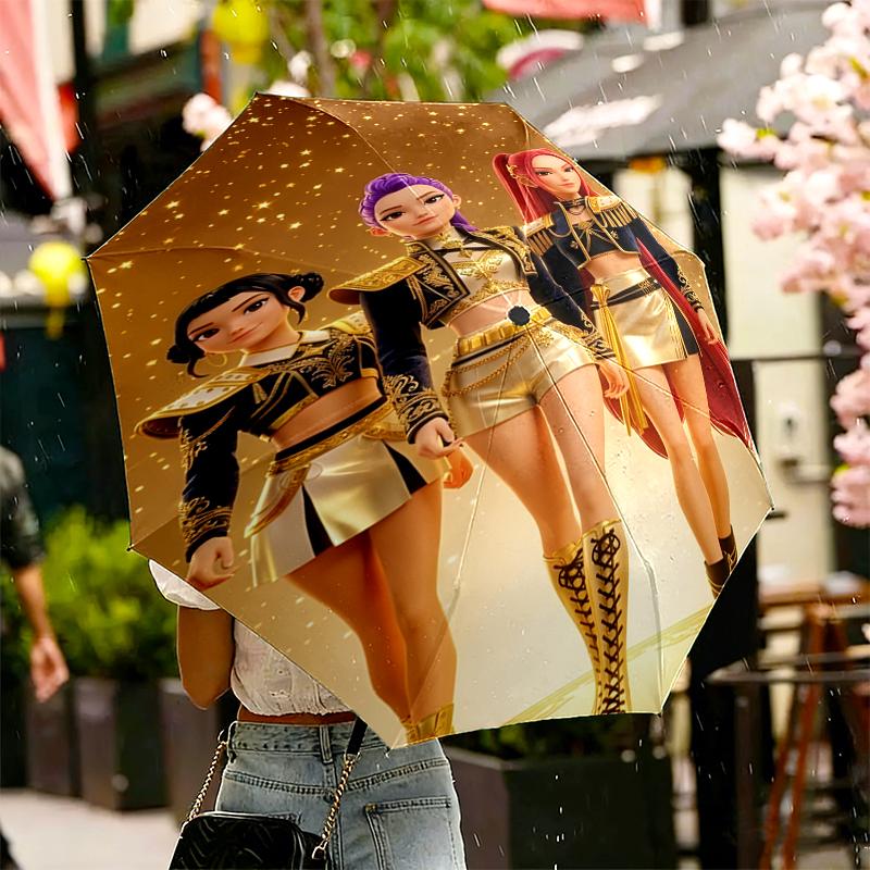 KPop Dämonenjäger Druck Regenschirm Automatisches Öffnen/Schließen - Tragbares Faltbares Design - Tägliche Nutzung für Reisen/Outdoor - Geschenk zum Geburtstag