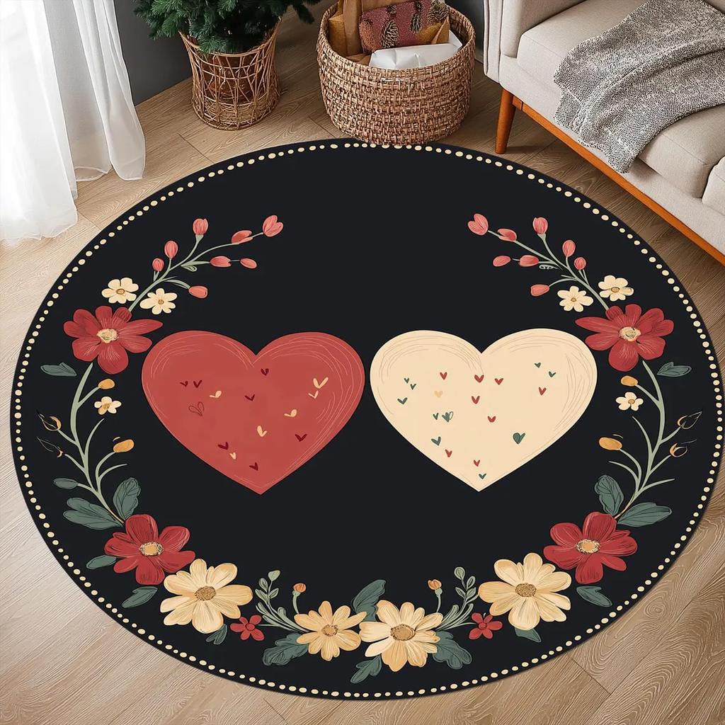 Visual Three-dimensional Heart-shaped Circular Carpet Rose Heart-shaped Pattern Carpet Living Room Bedroom Valentine's Day Rug