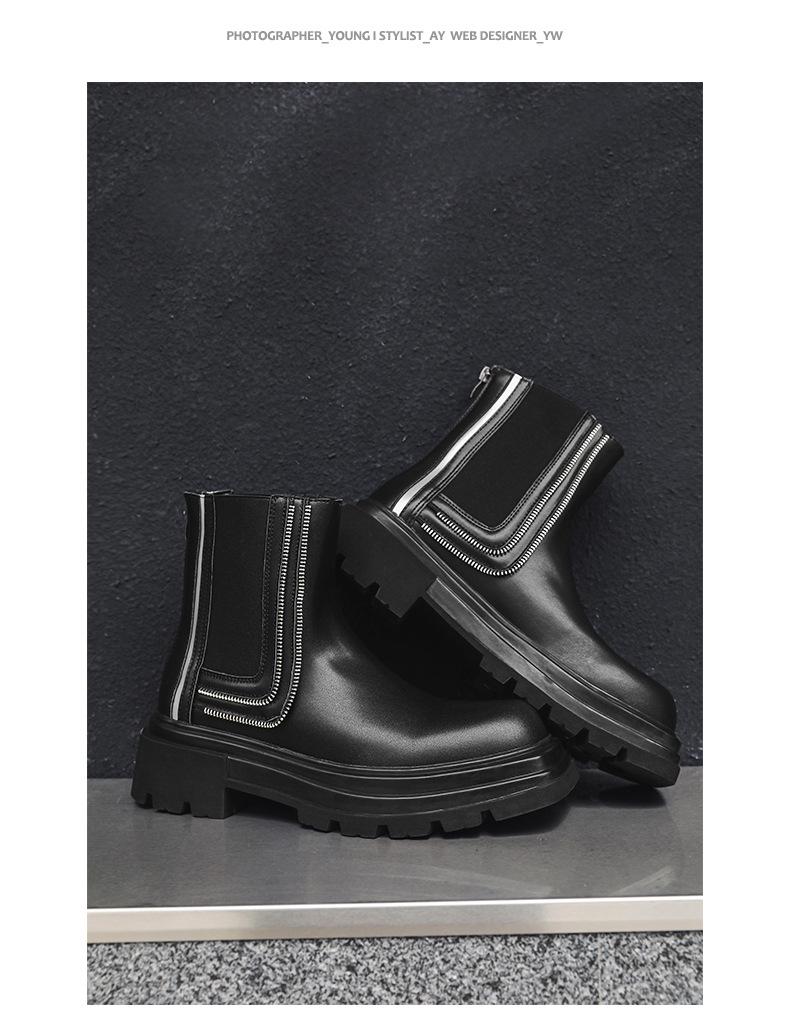 2024 Autumn Men's Fashionable Square-Toe Thick-Soled Zipper Mid-Tube Martin Boots