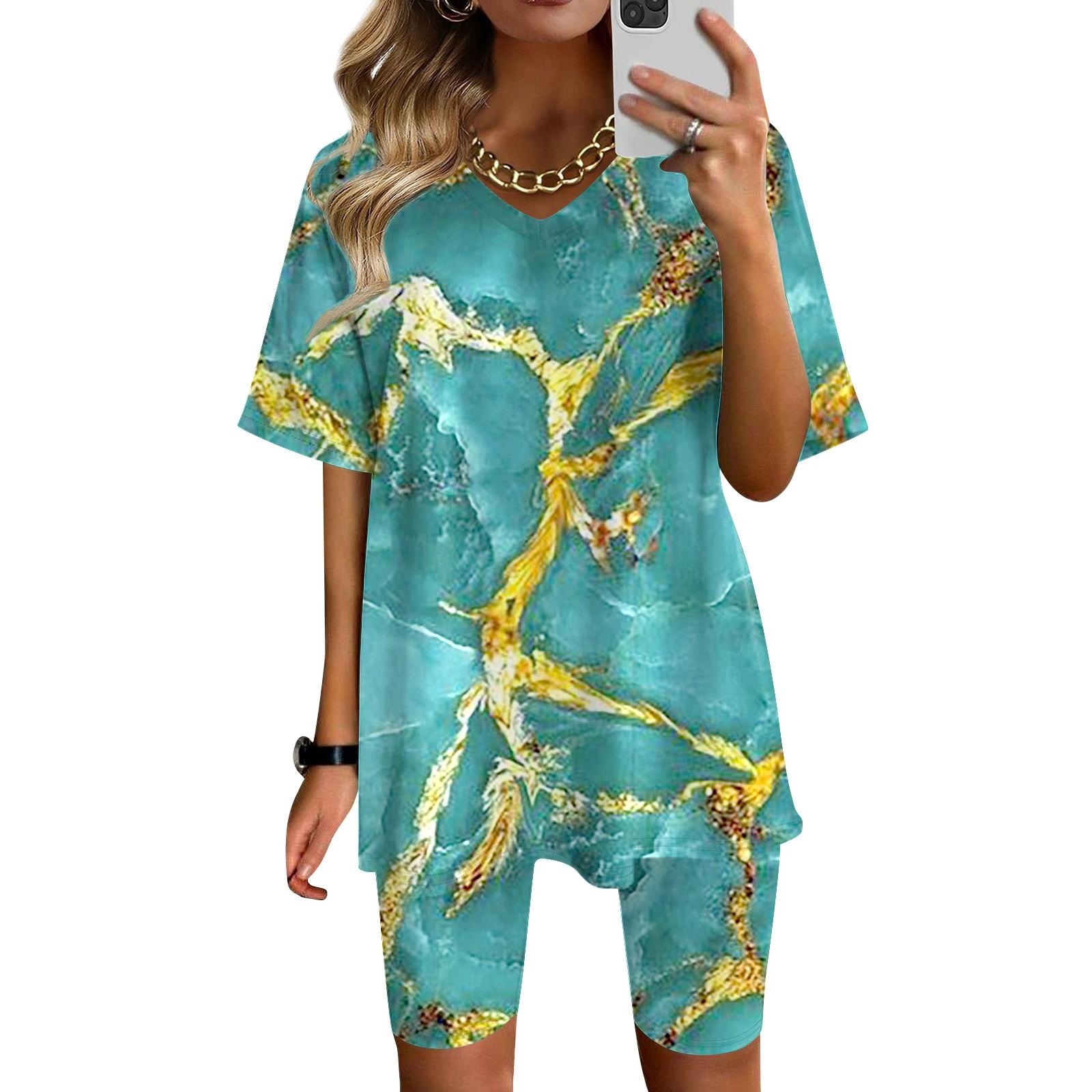 

Женская одежда для дома, комплект из двух предметов для женщин, летняя футболка с v-образным вырезом, топы, шорты, спортивный спортивный костюм для тренировок S зелёный