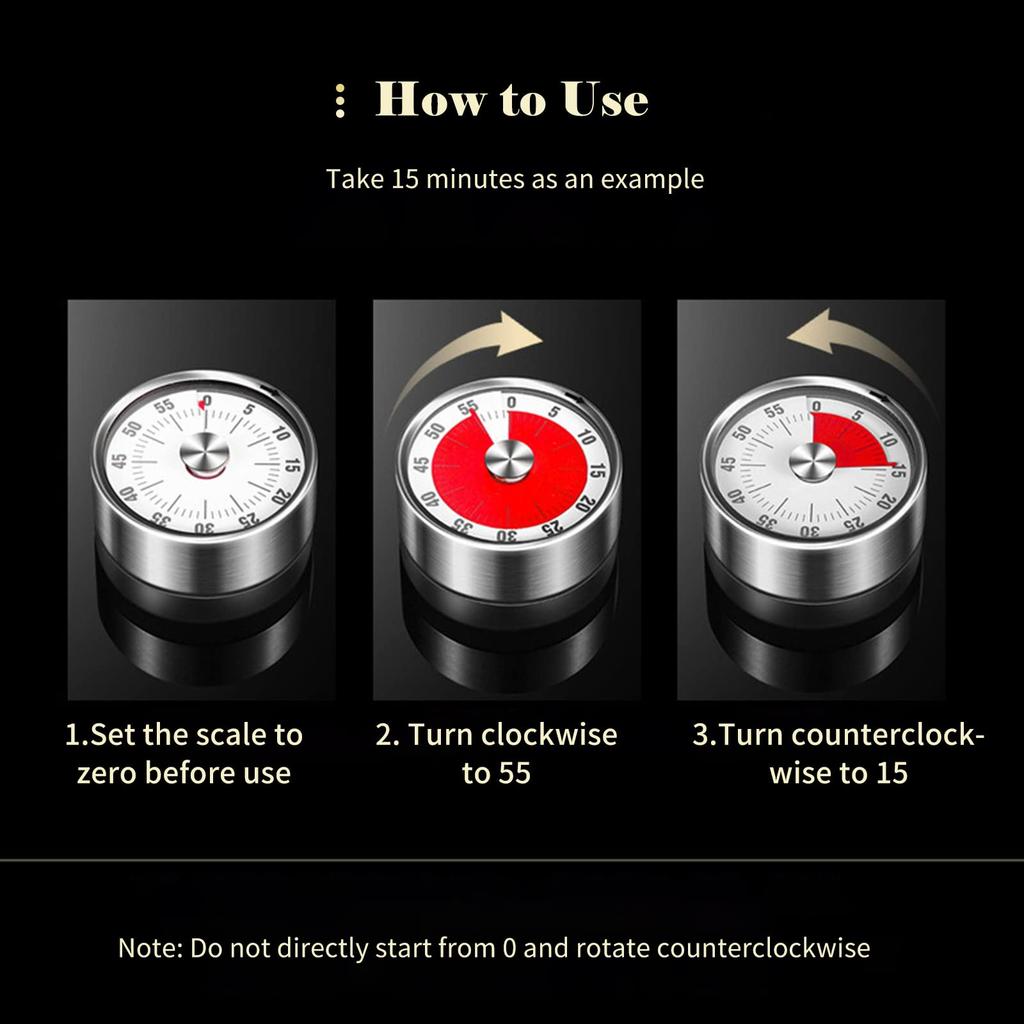 Kitchen Timer, 60-Minute Countdown, MechanicalMagnetic Timer Not Required, Stainless Steel, Countdown Timer for School, Classroom, Education,