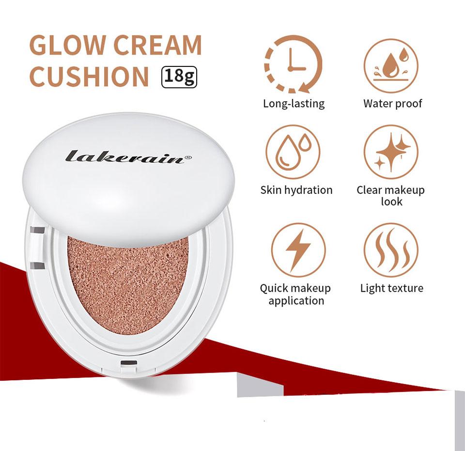 Glow Cream Cushion Foundation Hydrating 24H Long Lasting Moisturizer Natural Light Coverage Radiant Skin Finish Daily Portable Face Makeup Cosmetic