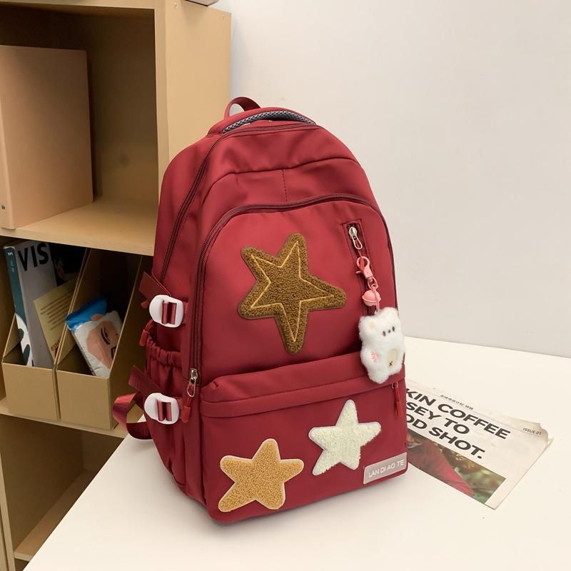 American Retro Schoolbag Female College Student Cute Star Backpack Large Capacity Junior High School Student Travel Backpack Tide