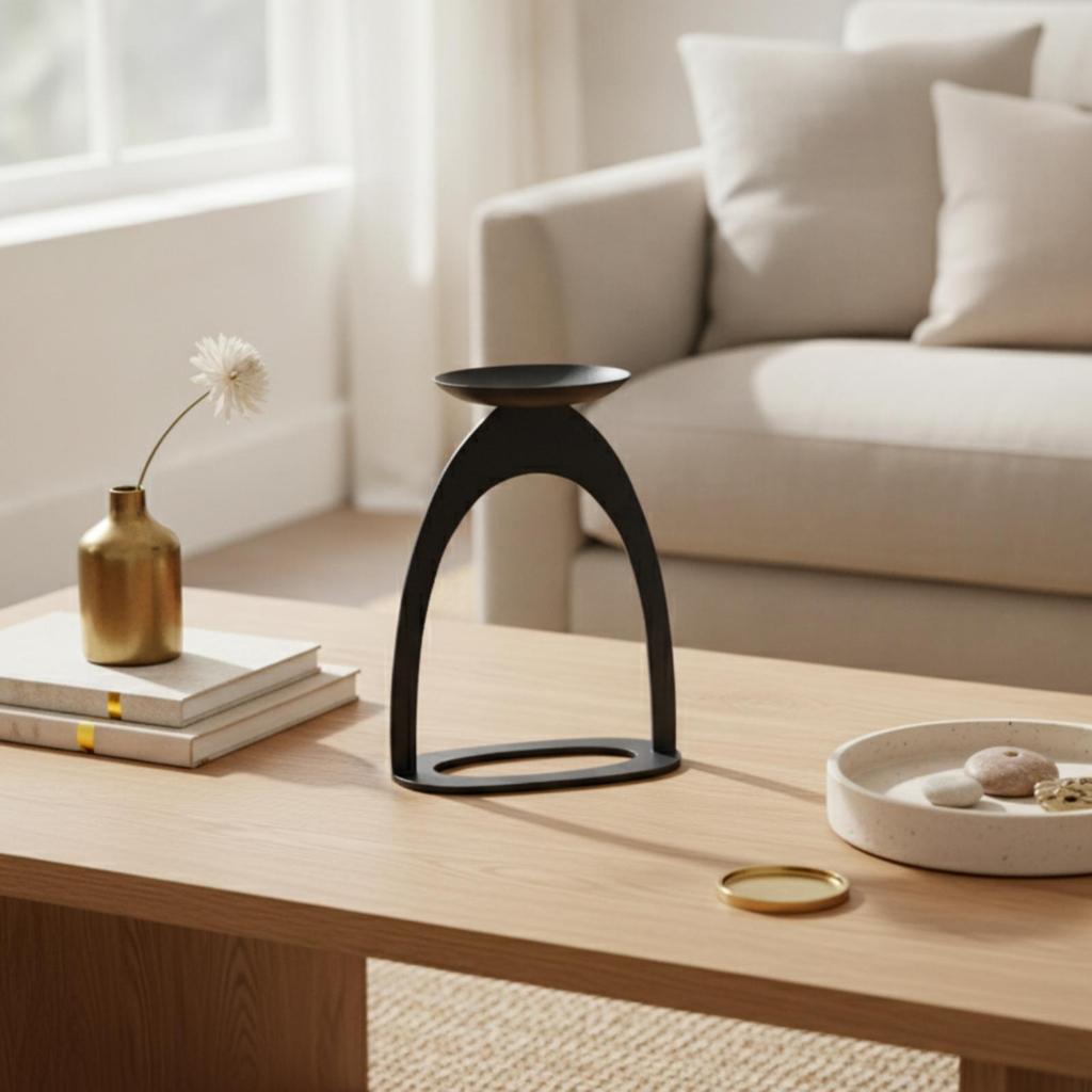 Candle Holder with Arched Frame Matte Black Pillar Sculptural Decor for Living Room,