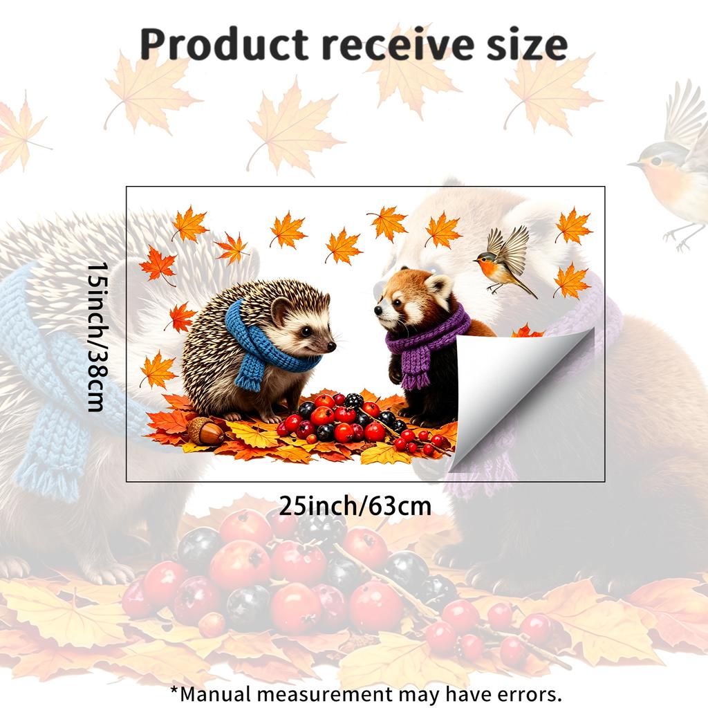Autumn-themed Animal Window Stickers Featuring Otters, Squirrels, Hedgehogs and Red Pandas for Children's Room