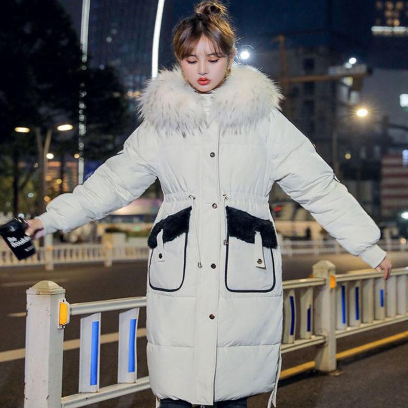 Down Jacket Winter Korean Fashion Big Size Fur Collar Mid-length Hooded Thick Warm Large Size Jacket Suitable for Women