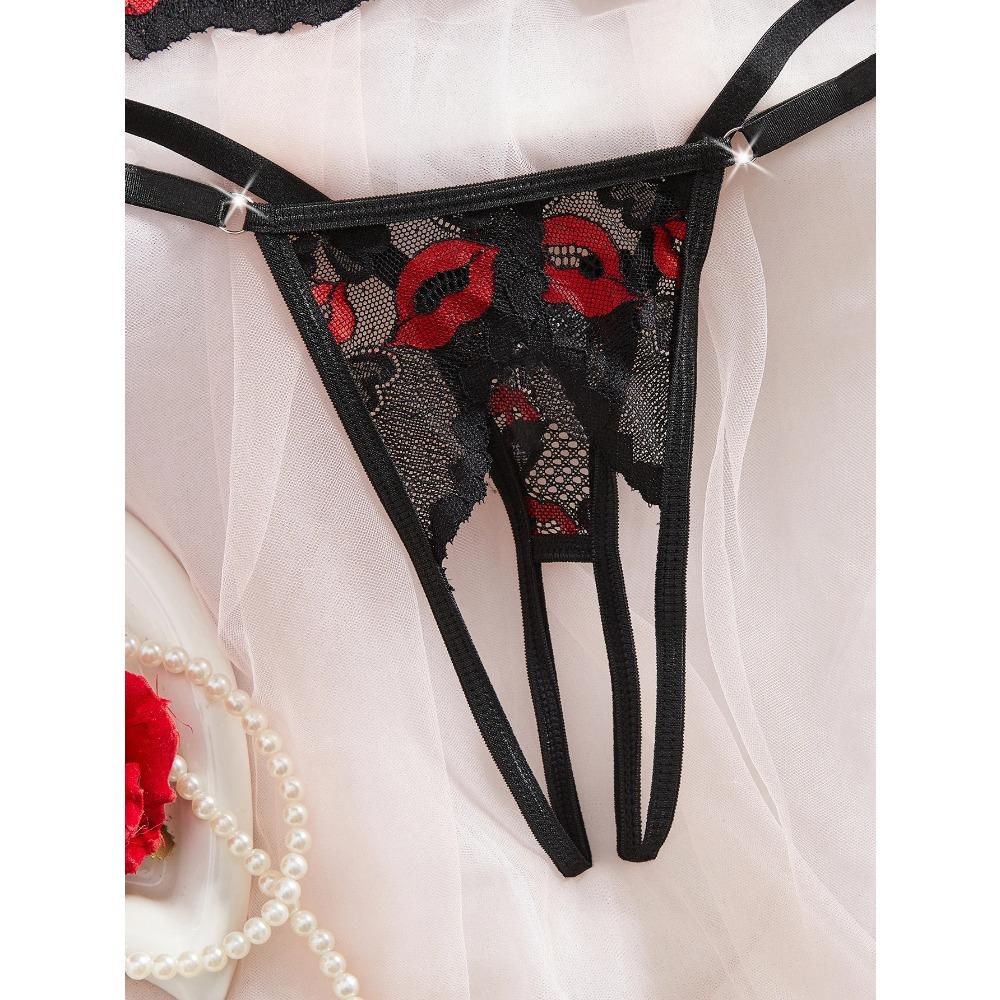 Sexy Open Cup Bra Thong Set Erotic Lingerie Underwire Crotchless Panties Couples Nightwear Easy Access