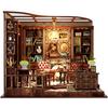 Moin Moin Dollhouse Miniature DIY Kit Set, Wooden Study Room, 3D Puzzle, Diorama, Antique Retro Style, Library, Hobby Gift for Adults and Kids, Birthd