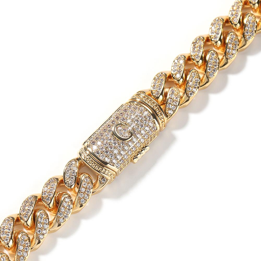 New Trendy 12mm Hip Hop Brass Cuban Link Chain Necklace for Men Engraved Iced Out Zircon for Weddings Parties and Gifts