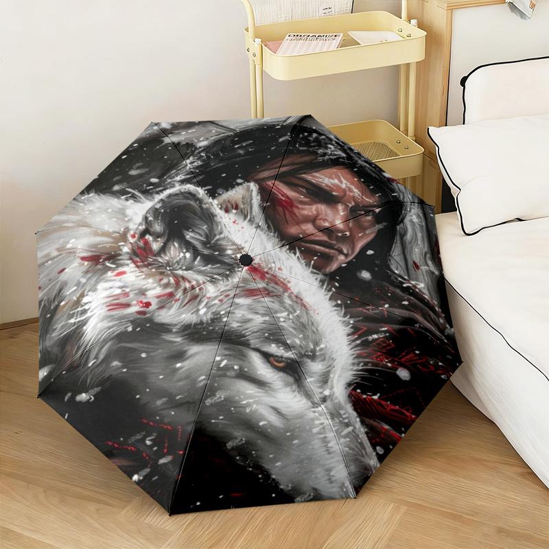 1PC Wolf Native Spirit Automatic Umbrella - Suitable Travel Outdoor Portable Umbrella Birthday Gift Daily Essentials