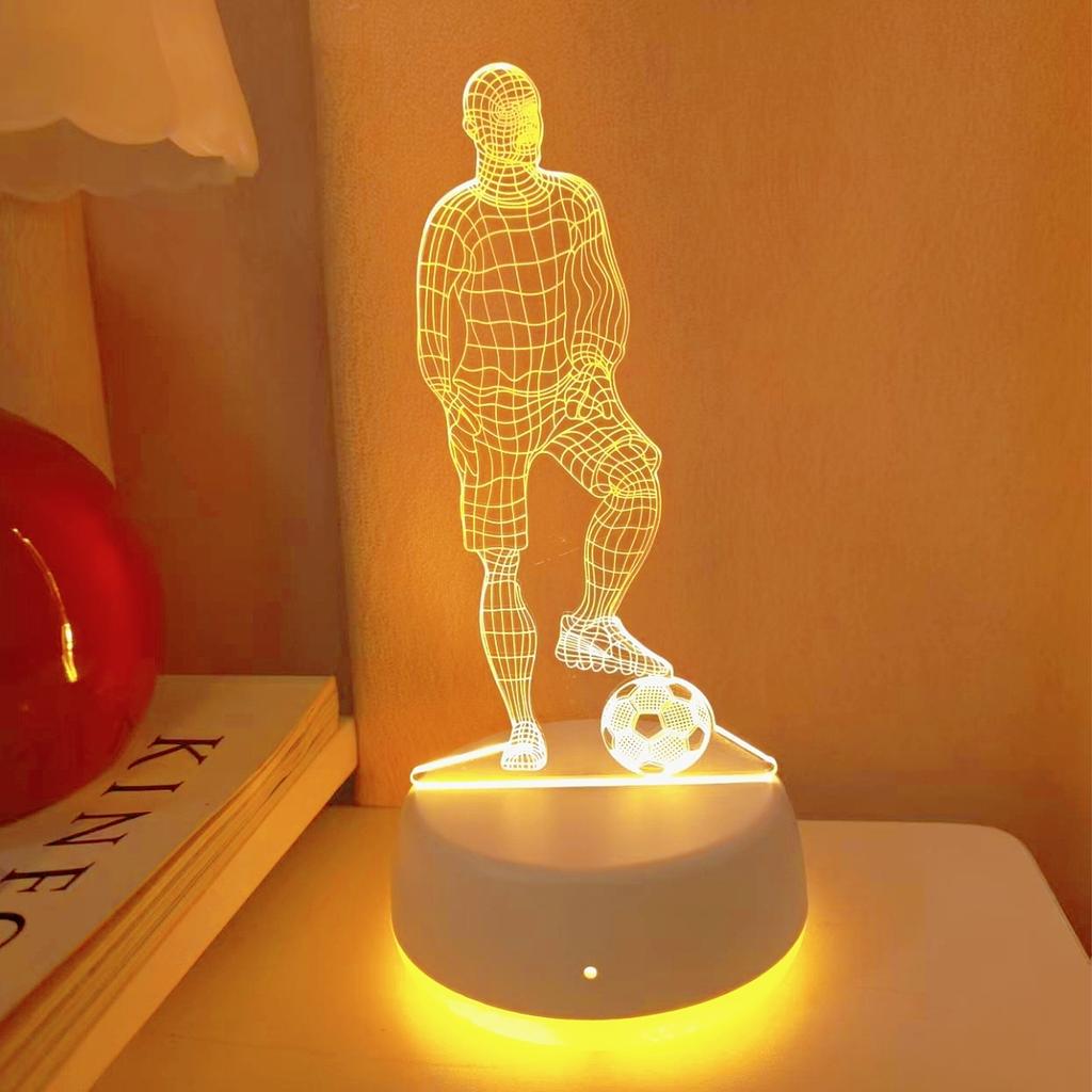 Piłkarz 3D lampka nocna, biurkowa zasilana przez USB, lampka dekoracyjna do sypialni, lampka dekoracyjna do pokoju