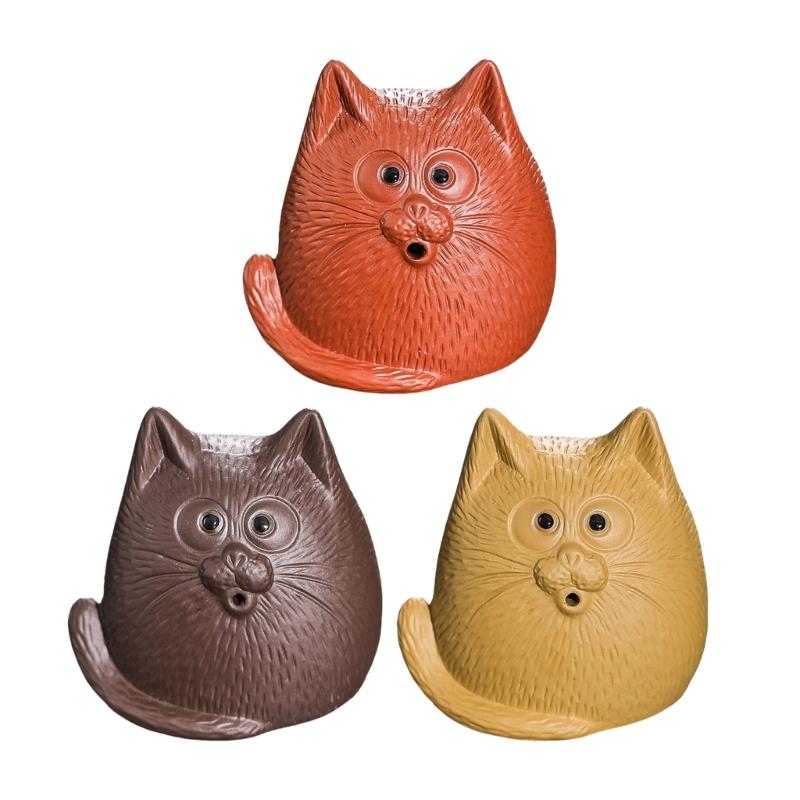 Cats Shape Zisha Clay Figurine Incenses Stick Holder for Animal Lover Handmade Pottery Animal Statue Ornament Decors