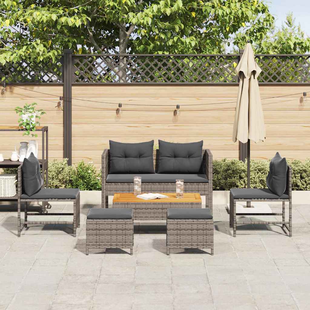 Garden Sofa Set with Cushions 6 pcs Grey and Dark Grey Poly Rattan