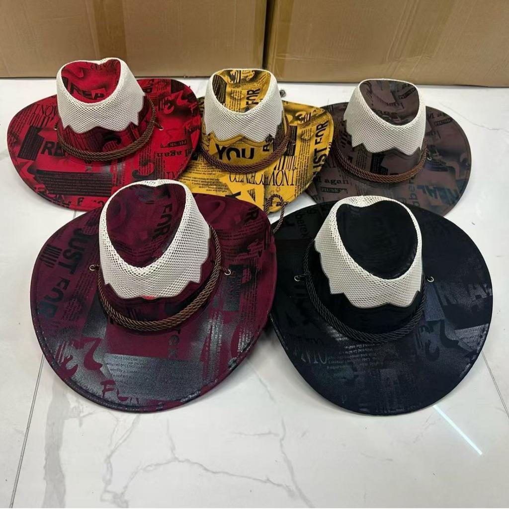 Popular European, American and Western Cowboy Hats, Men's and Women's Outdoor Fashion Splicing Hollow Breathable Anti-sun Hats