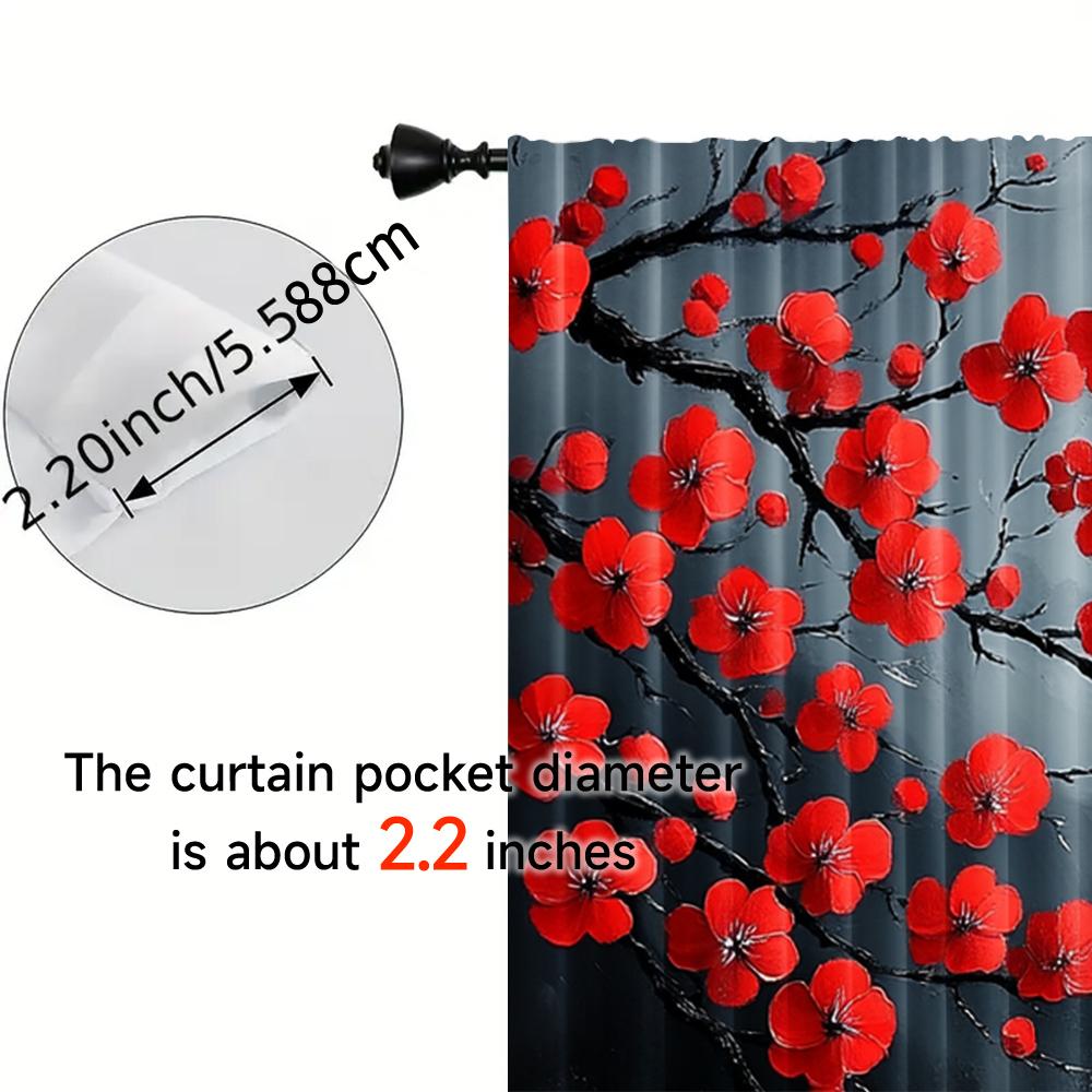2pcs, Spring Summer Curtains Red Plum Blossom Sheer Curtains Versatile Polyester Outdoor Decorations Perfect for Bedroom Office