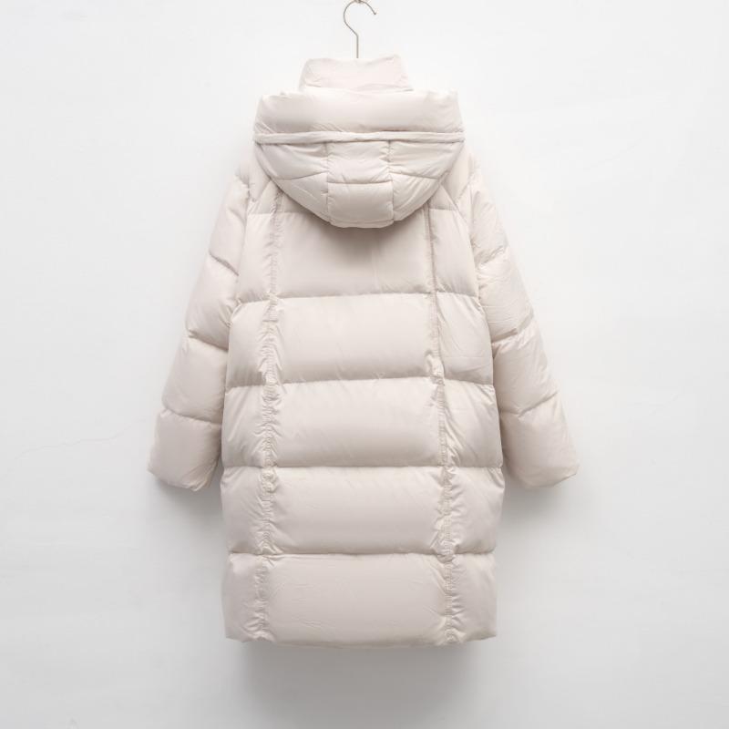 Pinghu Down Jacket Women's Medium and Long Winter New Fashion Bread Jacket Thickened Warm White Duck Down Jacket