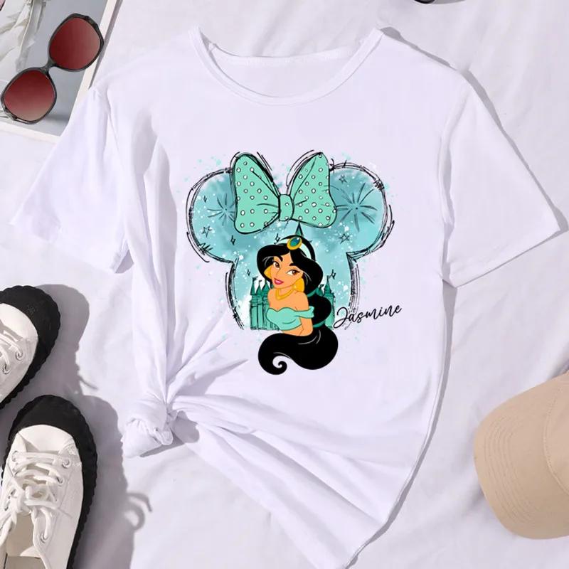 2025 New Funny Women Graphic T Shirts Kawaii Belle Disney Princess Women Clothes Summer Clothes Women Tops