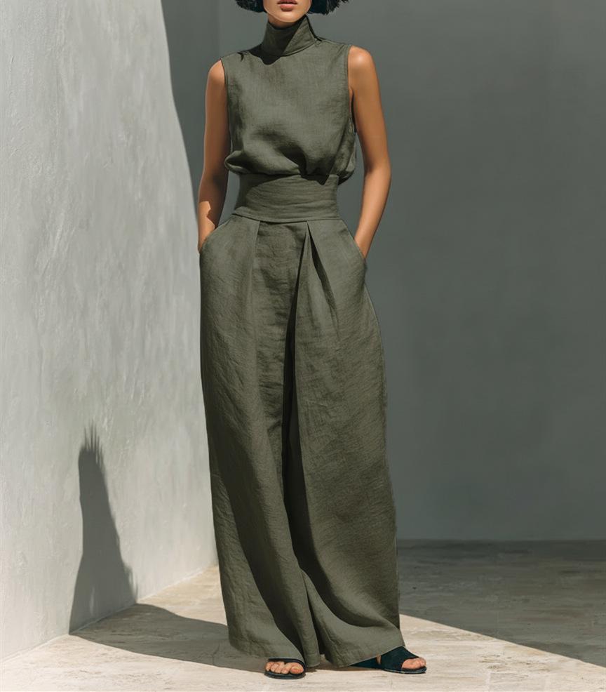 Set Casual Donna Cotone Lino Senza Maniche Pantaloni Lunghi Europeo & Americano Primavera/Estate 2026