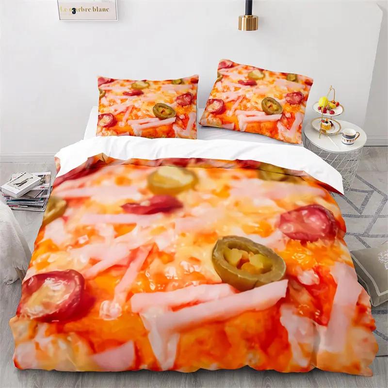 Kreativer Fast Food Bettbezug Pizza Hamburger Druck Bettdeckenbezug Mikrofaser Bettwäscheset King Queen für Kinder Teenagerzimmer Deko