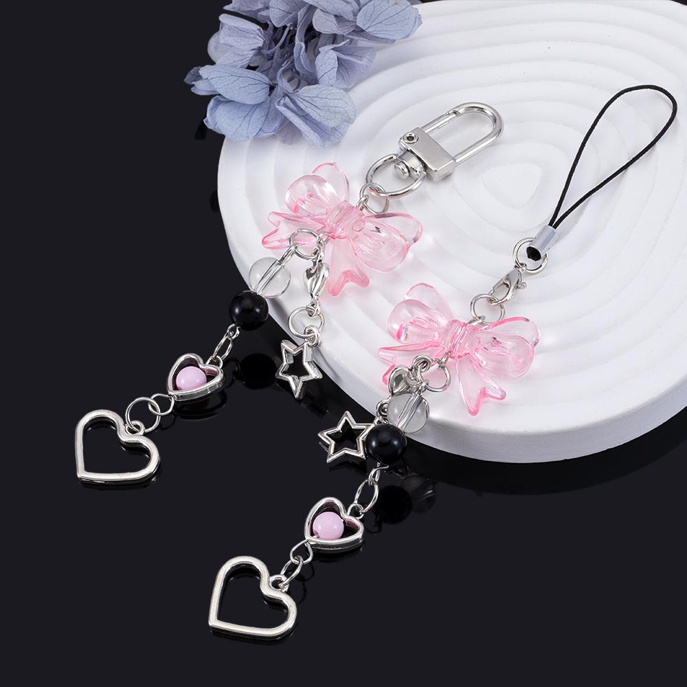 Y2K Phone Charm Bow Heart Star Keychain Pendant Kawaii Bag Goth Chain Cute Accessory