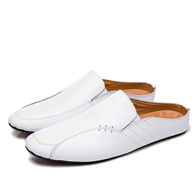 Man Summer Fashion Casual Shoes Male Breathable Backless Loafer Half Shoes Back Leather Muller Shoes Low Heel Shoes Half Slipper