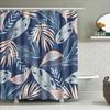 Modern Tropical Blue Pink Feather Shower Curtain for Bathroom Decor Navy Floral Pattern Waterproof Fabric Size180x245cm (70x96