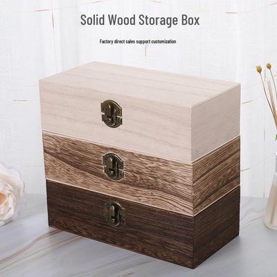 In-Stock Paulownia Wood Retro Flip-Top Rectangular Storage Box