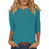Women's Fashion Casual Round Neck 3/4 Sleeve Loose Color Button T-Shirt Ladies Top