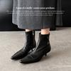 2025 inside and outside full leather small short boots thin heel square head side zipper sheepskin low heel short boots lamb fur boots tide