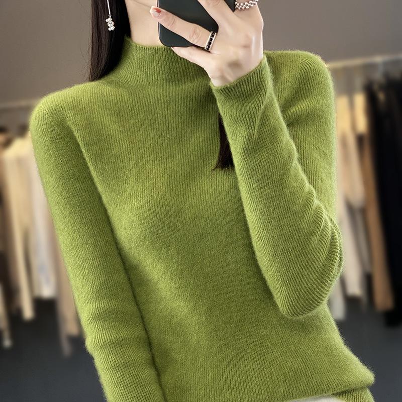 INDFS Women's Fashion Casual Fall Winter Solid Color Print Long Sleeve Half Turtleneck Sweaters