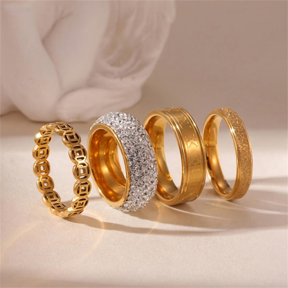 Luxury Stainless Steel Ring For Women Three-Piece Set Zircon Classic Fashion Finger Accessory Zircon Female Gifts