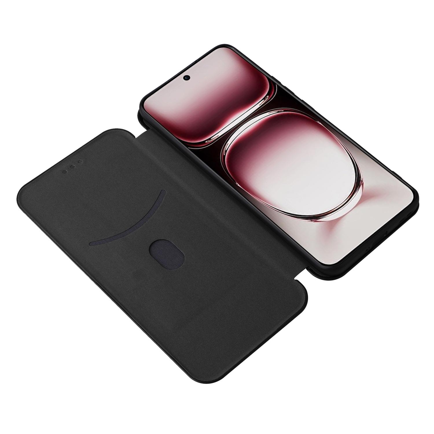 

For Oppo Reno12 Pro 5G (Global) Case Carbon Fiber Texture Magnetic Closing Leather Phone Cover Black